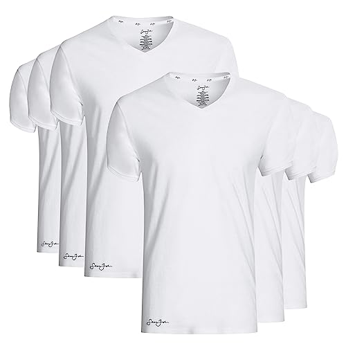 Sean John 6er-Pack Herren Essential V-Ausschnitt Unterhemden - Atmungsaktiv, Tagless, Baumwolle Herren T-Shirt - T-Shirts für Männer Pack, Weiss/opulenter Garten, XL