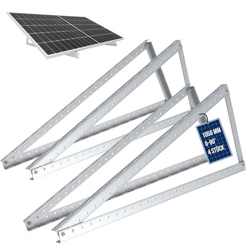 NuaSol Halterung für Solarpanel Aufständerung bis 105 cm Flachdach PV Solarmodul | Verstellbar 0-90° | 4er Set | Aluminium | Montagematerial