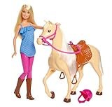 Barbie FXG94 FXH13 Pferd mit Mähne und Puppe mit beweglichen Knien, Puppen Spielzeug und Puppenzubehör ab 3 Jahren