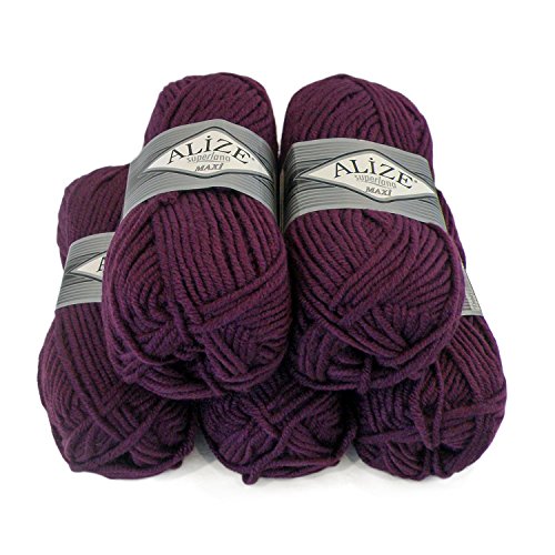 500g Strickgarn Strickwolle Alize Superlana Maxi 25% Wolle, Farbwahl, Farbe:111 Pflaume