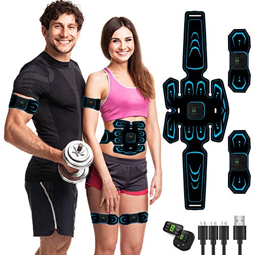HENESE EMS-Muskelstimulator, wiederaufladbarer tragbarer USB-Muskelstimulator, Bauchtrainer, EMS-Trainingsgerät, 6 Modi & 9 Intensitäten, elektrisch für Bauch-, Arm-, Bein-Fitness-Training