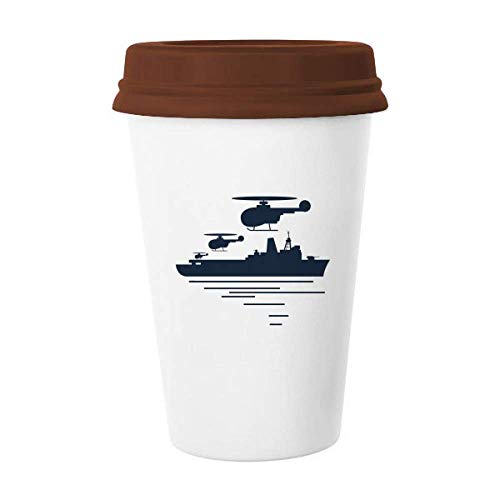 Helikopter Schiff Wave Militär Tasse Kaffee Trinkglas Keramik Tasse Deckel