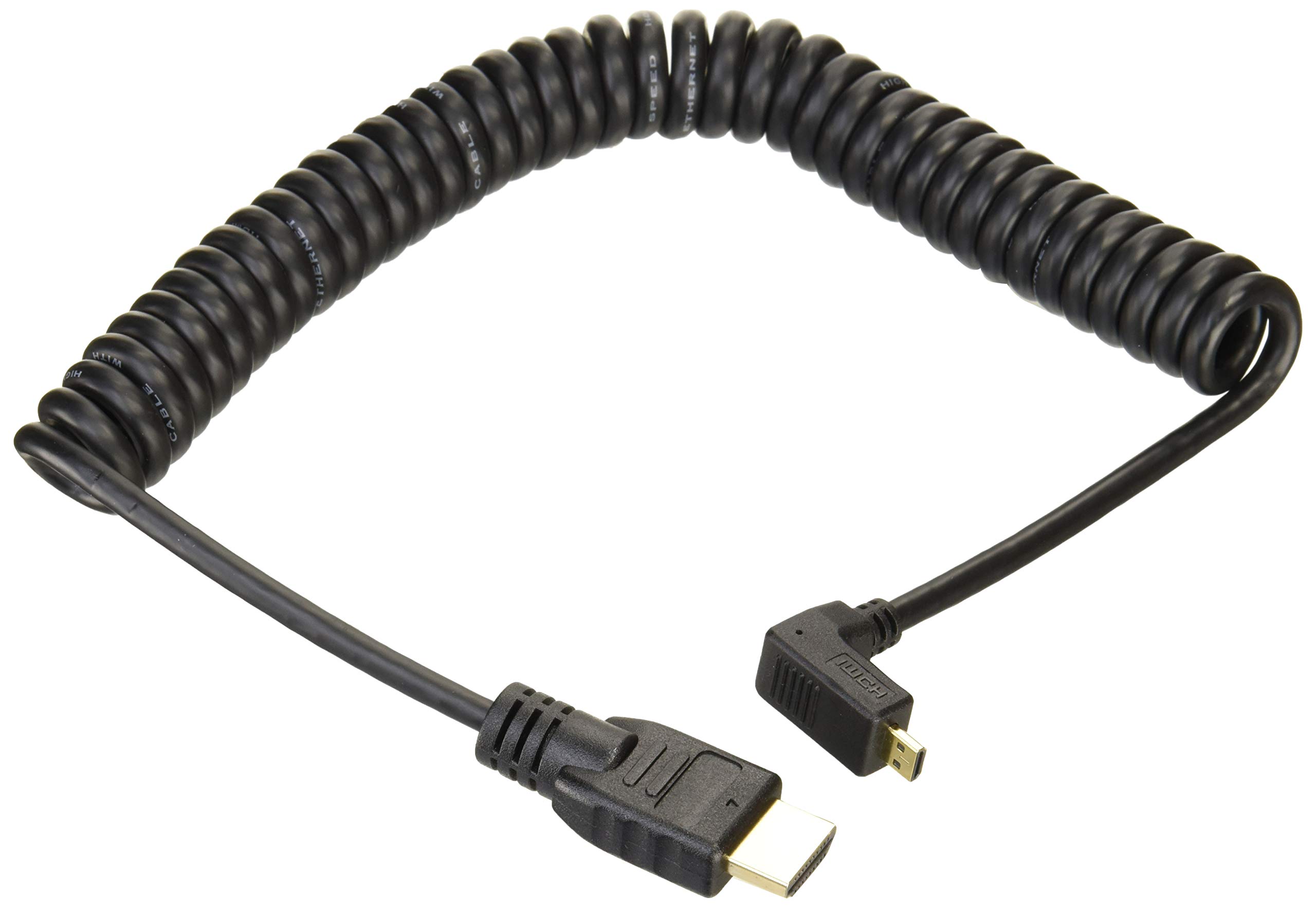 Atomos ATOMCAB013 Rechtwinkel HDMI Spiralkabel (Micro HDMI auf Full HDMI), schwarz