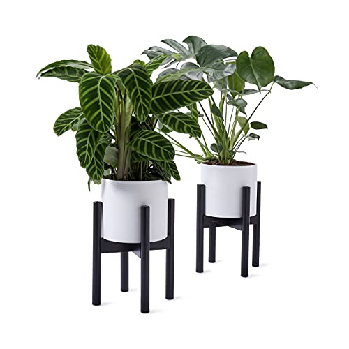Pflanzenregal aus Bambus 2er Set, Blumenständer für die Wohnung und für draußen, Pflanzenständer (2St*30x30x35,5cm), Schwarz