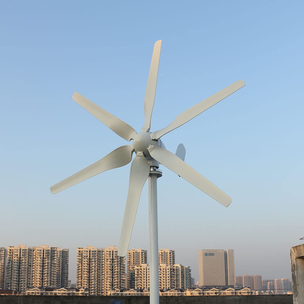 800W 12V 24V Windgenerator 3 Phase AC Windturbine mit 6 Flügeln horizontaler Windkraftanlage mit MPPT Laderegler für Zuhause (48V)