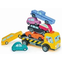 Tender Leaf Toys - Stapelautos - 7 stapelbare Spielzeugautos aus Holz und ein Rollwagen für Kleinkinder, Jungen und Mädchen - Steigerung der Feinmotorik und Hand-Augen-Koordination - Tolles Geschenk