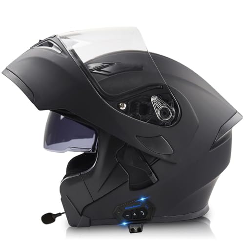 Motorradhelm Klapphelm Mit Bluetooth, Motorrad Modularer Helm ECE Zertifizierter Integralhelm mit Doppelvisier, für Automatische Antwort Helm Herren Damen 5,XXXL