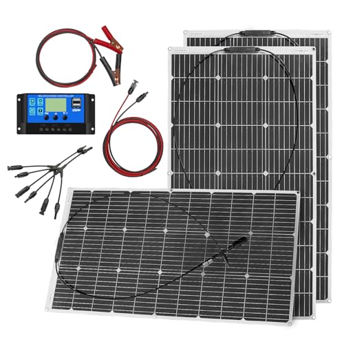 Solar modules, 300W, 3X 100W, 18V, flexible monocrystalline solar modules, for charging 12V batteries - mobile homes, caravans, boats, roofs.