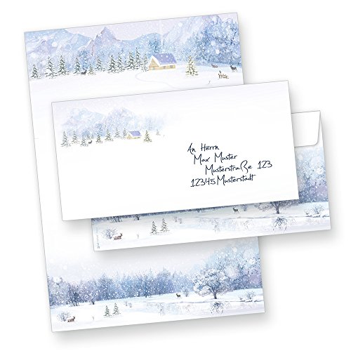 Briefpapier Weiße Weihnachten 250 Sets ohne Fenster Weihnachtsbriefpapier mit Umschläge weihnachtliches Papier A4