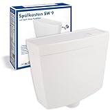 Sanitop-Wingenroth WC Spülkasten Aufputz weiß | Robuster Kunststoff | Spül-Stopp-Taste | Wassermenge: 6-9 Liter | Tiefspülkasten WC | Toilettenspülkasten mit Schwitzwasserisolierung | 21040 9