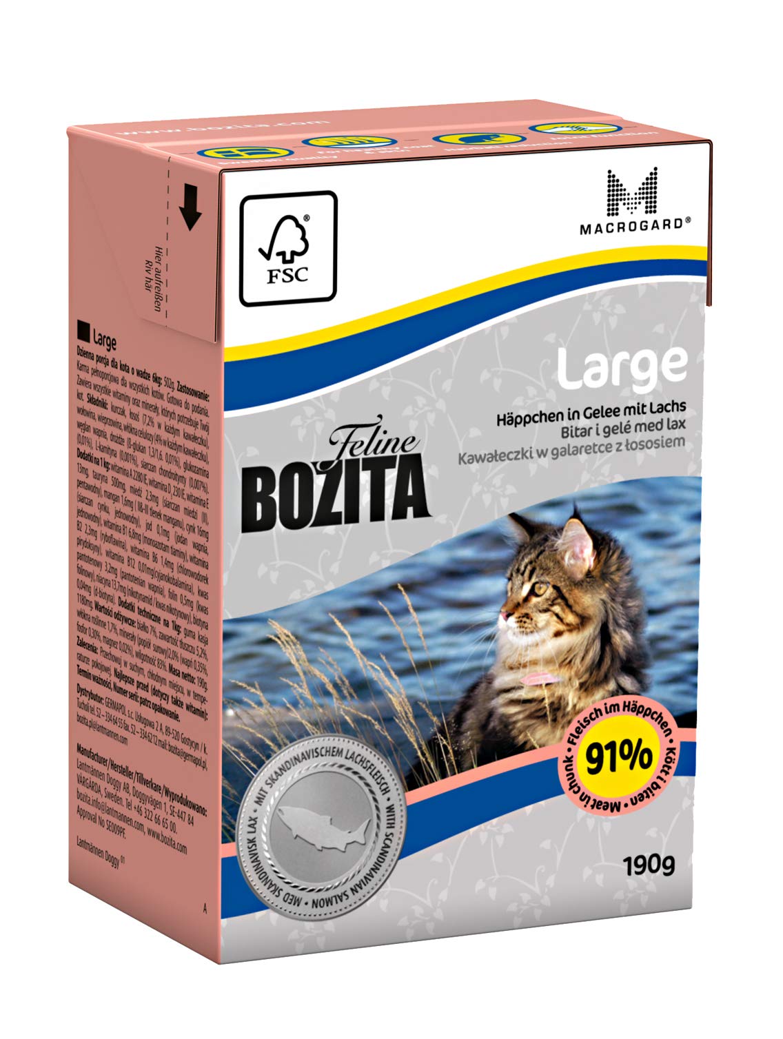 BOZITA Häppchen in Gelee Nassfutter Large - 16 x 190 g - nachhaltig produziertes Katzenfutter für erwachsene Katzen großer Rassen - Alleinfuttermittel
