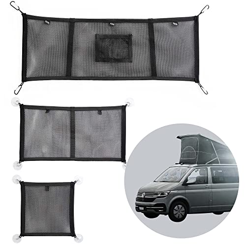 040 Parts 3er Set Gepäck-Netz Aufbewahrungs-Netz für alle Fenster und das Aufstelldach kompatibel mit VW T5 T6 Bulli, Multivan, California, Beach, Caravelle