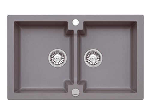 Einbau Spüle Mojito 160 für 80er Axigranit Doppelbecken Küchenspüle 79 x 50 cm (Axis Moonlight Grey)