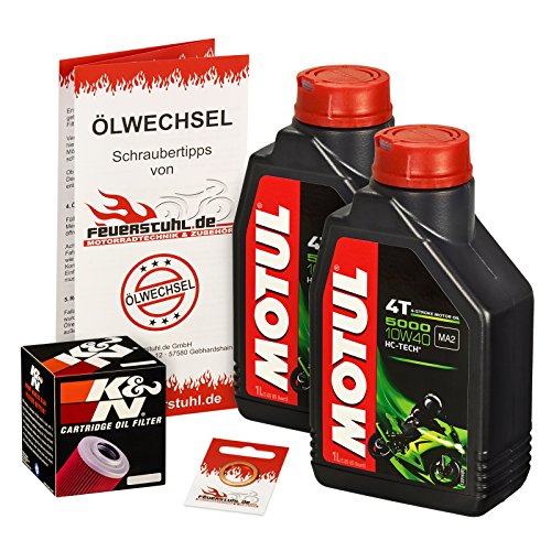 Motul 10W-40 Öl + K&N Ölfilter für Yamaha XT 250, 80-90, 3Y3 - Ölwechselset inkl. Motoröl, Filter, Dichtring