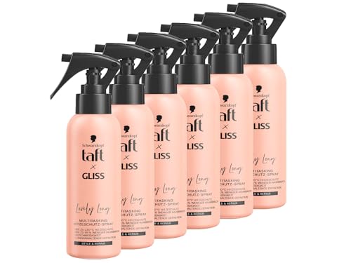 Taft x Gliss Hitzeschutz-Spray Lovely Long (6 x 150 ml), Multitasking-Spray bietet Hitzeschutz bis zu 230°, Schutz vor Spliss und langanhaltende definierte Styles