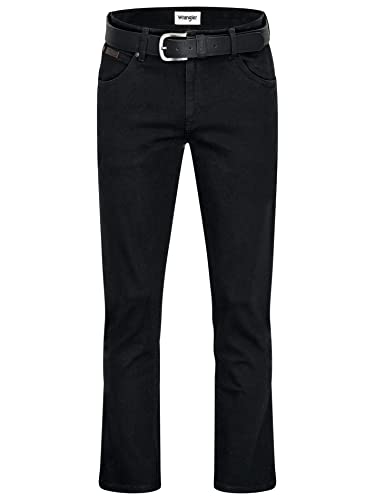 Texas Wrangler Stretch Herrenjeans mit Gürtel in schwarz oder braun (W42/L34, Blackoverdye + schwarzer Gürtel)