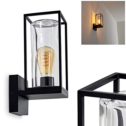 Außenwandleuchte Palanga, Außenleuchte aus Metall in Schwarz und klaren Glas, 1-flammig, Industrial Style Wandlampe mit Lichteffekt an der Wand, 1 x E27 max. 40 Watt, IP44