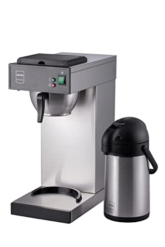 METRO Professional Kaffeemaschine GCA 2101, Edelstahl, 21.5 x 41.5 x 52 cm, 2.3 L (Wassertank), 2000W, mit Thermoskanne (2 L), 100 x Papierfilter, Temperaturbereich: 30-98°C, silber