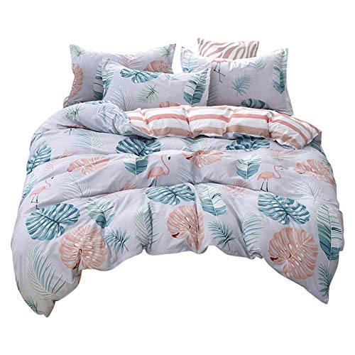 DOTBUY Bettwäsche-Set 3 Teilig, 3 Teilig Bedding Bedrucktes Modern Style Bettbezug-Set Bequem Atmungsaktiv Weich Microfaser Bettwäsche-Set 1 Bettbezug + 2 Kissenbezug (200x200,Flamingo)