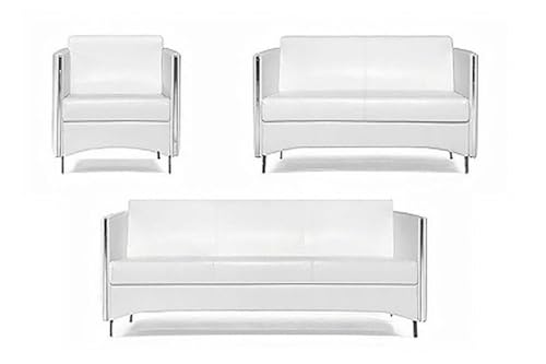 DEKO VERTRIEB BAYERN Luxus Premium Lounge Sofa Set Bürosofa Weiss 3-Teilig Sessel Neustes Modell inkl.Spedition