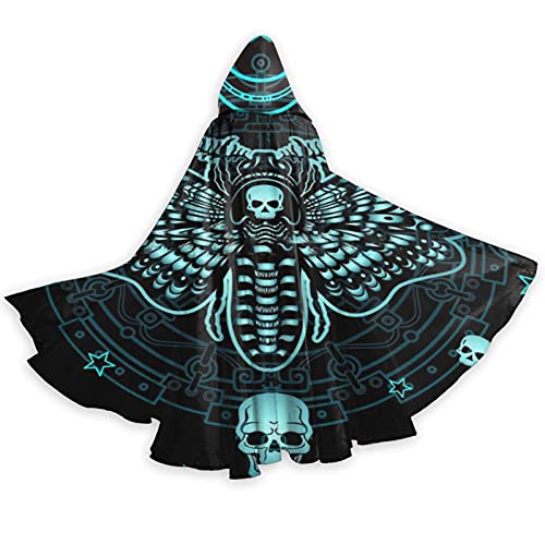 RFSHOP Blue Light Mysterious Moth Skull Astrology Halloween Hooded Cloak Adult Men's and Women Cloaks Cosplay Party Supplies Dress Clothes Gift Costumes