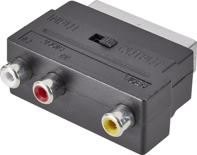 SpeaKa Professional Cinch / SCART Adapter [3x Cinch-Buchse - 1x SCART-Stecker] Schwarz mit Umschalter (SP-7870340)