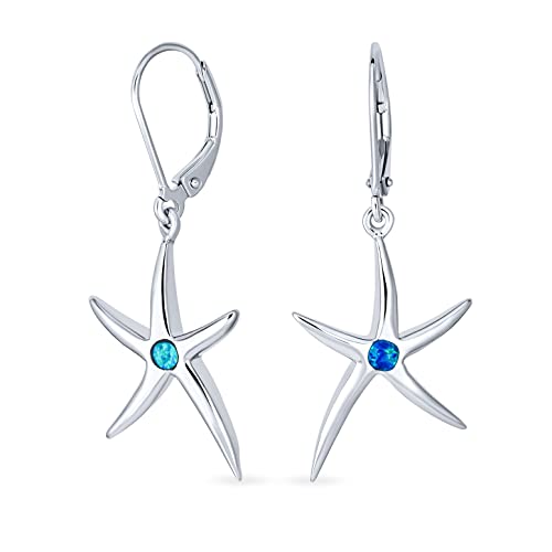 Blau Erstellt Opal Akzent Nautischn Ozean Marine Leben Seestern Drop Leverback Ohrringe Für Frauen 925 Sterling Silber