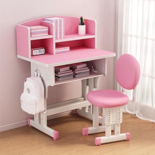 Kinderschreibtisch Studentenschreibtisch Kinderschreibtisch Und Stuhl-Set Lerntisch Höhenverstellbarer Lerntisch Mit Schublade Arbeitszimmer (Color : Rosa, S : 45 * 70cm)