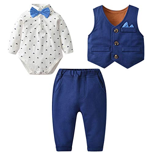 famuka Baby Anzüge Baby Junge Sakkos Taufe Hochzeit Babybekleidung Set (Blau 2, 80cm/12-18Monate)