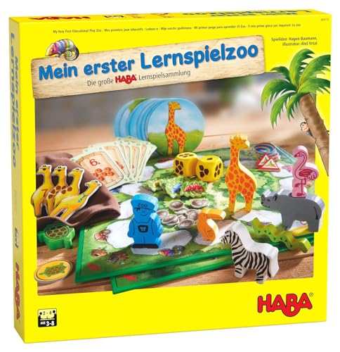 HABA 305173 - Mein erster Lernspielzoo, 10 Lernspiele zur Förderung von Konzentration, Zahlenverständnis, Tastsinn und Erkennen von Formen und Farben; Spiele ab 3 Jahren