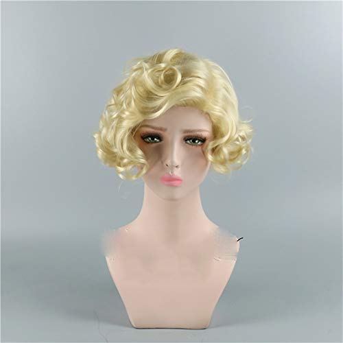Wie Marilyn Monroe Frauen Afro Retro Blonde kurze synthetische Cosplay Perücke Hochtemperatur Faser lockiges Haar Perücken