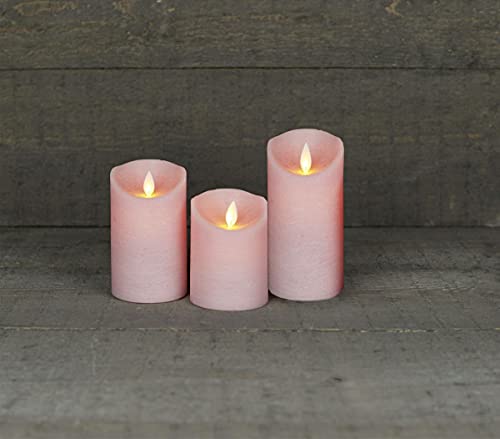 Coen Bakker 3er Set Kerze LED Echtwachskerze 10 cm + 12,5 cm + 15 cm Kerze Ø 7,5 cm viele Farben mit Timer flackender Docht Wachskerze Kerzen, Farbe:Rosa
