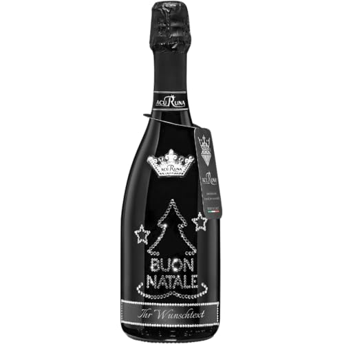 Geschenk Weihnachten personalisiert Prosecco Flasche 0,75 l mit Strass verziert Motiv: BUON NATALE Baum