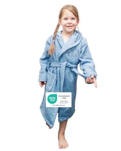 ULLENBOOM Bademantel Kinder, Frottee aus 100% Baumwolle (OEKO-TEX zertifiziert), Made in EU - Badehandtuch und Kinderbademantel geeignet von 3-6 Jahren, Blau, Für Mädchen & Jungen