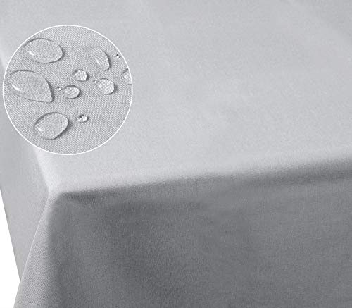 Laneetal 0800052 Tischdecke Leinendecke Leinenoptik Wasserabweisend Lotuseffekt Tischtuch Fleckschutz pflegeleicht abwaschbar schmutzabweisend Eckig 130x260 cm Hellgrau
