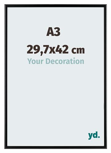 yd. Your Decoration - DIN A3 29,7x42 cm - Bilderrahmen von Echtes Aluminium mit Acrylglas - Ausgezeichneter Qualität - Schwarz - Fotorahmen - Aurora,