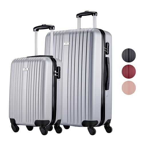 Slazenger Kofferset 2 Teilig - Handgepäck Koffer und Reisekoffer (M + XL) - ABS Trolley Hartschalenkoffer Set mit 360° Rädern - Kombinationsschloss - Silber