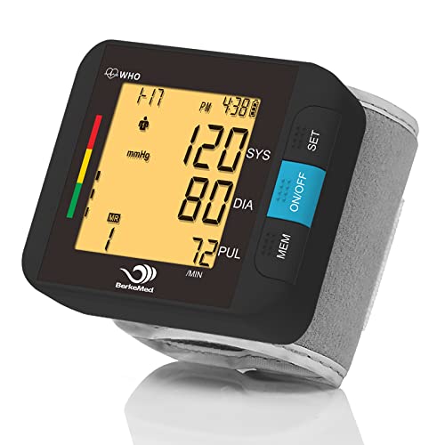 BerkeMed digitales Handgelenk-Blutdruckmessgerät,Herzrhythmusstörungen , 2 x 99 Speicher, großes LED-Display für Zuhause, CE-Zertifizierung
