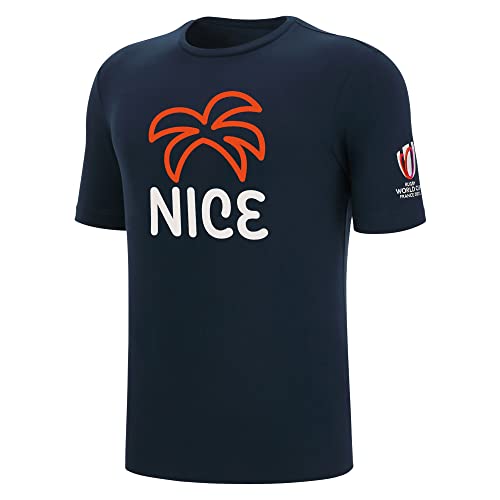 Macron T-Shirt für Erwachsene, Rugby Nice World Cup 2023, offizielles Lizenzprodukt, blau, L