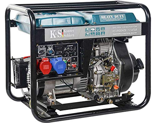 Könner & Söhnen KS 8100HDE-1/3 ATSR - 4-Takt Diesel Stromerzeuger 14PS mit Vorwärmer, Automatischer Spannungsregler, 6500/5300 Watt, 1x16A(400V)/1x32A(230V) für privaten und gewerblichen Gebrauch