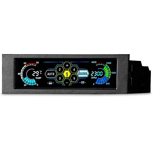 Grborn STW 5.25"5-Kanal-Touchscreen Lüftersteuerung Temperaturüberwachung automatische Geschwindigkeitskontrolle LCD-Frontplatte für Computer-Lüfter