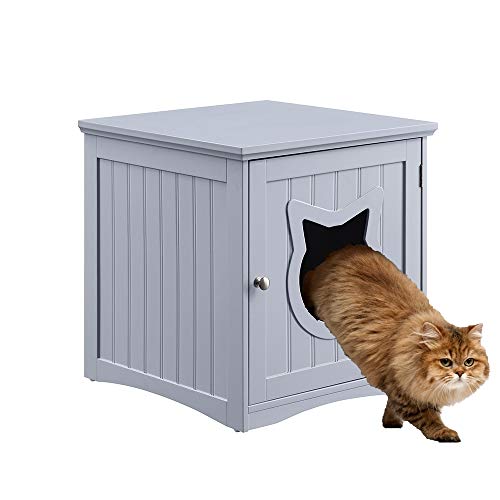 Katzenhaus-Beistelltisch, Nachttisch, Haustierhaus, Katzenklo Möbel für den Innenbereich, Haustierkiste, Beistelltisch, Katzenklo (grau)
