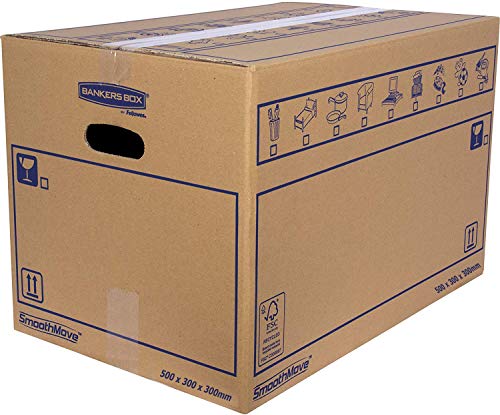 Packung mit 10 Kartons mit Griffen für Umzug, Aufbewahrung und Transport, sehr robust, 50 x 30 x 30 cm (Größe L, 45 Liter, doppelter Kanal verstärkt)