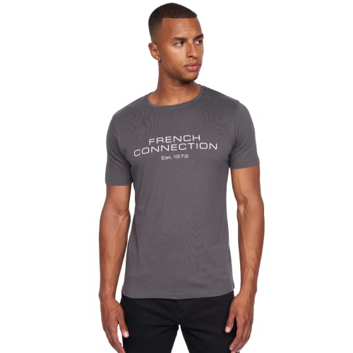 French Connection Herren-T-Shirt mit halblangen Ärmeln, Rundhalsausschnitt, mit Buchstaben-Logo-Design, verschiedene Größen von S, M, L, XL, XXL., Fischer anthrazit, XL