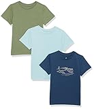 Amazon Aware Jungen Lockeres Kurzarm-T-Shirt aus Bio-Baumwolle, 3er-Pack, Hellblau/Marineblau/Olivgrün, 8 Jahre