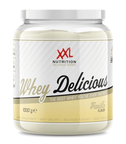 XXL Nutrition - Whey Delicious Protein Pulver - Leckerste Shake - Eiweiss Pulver, Whey Protein Isolat & Konzentrat - Hohe Qualität - 78,5% Proteingehalt - Vanille - 1000 Gramm