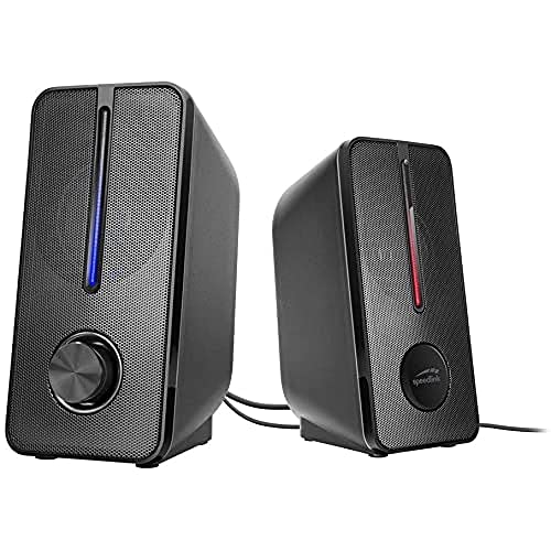 Speedlink BADOUR Stereo Speaker - PC Lautsprecher, dezent schwarzes Design, kraftvolle LED-Beleuchtung, Metallschutzgitter, schwarz