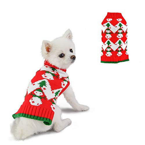 None/Brand Weihnachtspullover für Hunde und Katzen, für kleine Hunde, niedlicher Schneepullover, Schneemann-Kleidung, modischer Rollkragen, Strickware, warm, bequem im kalten Winter