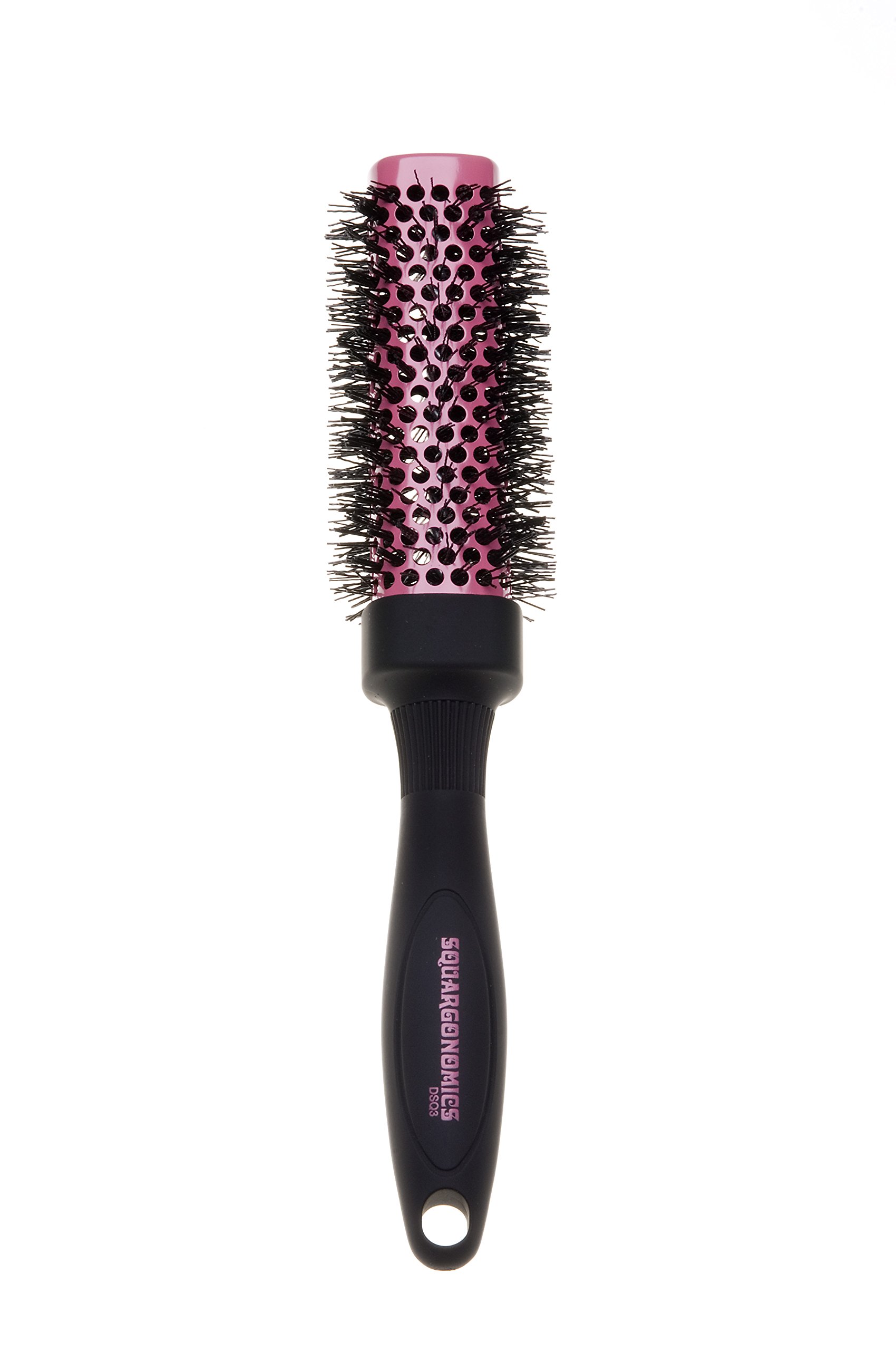 Denman Rund-Haar-Bürste Squargonomics DSQ3, für schnelles/schonendes Föhnen/Glätten mittellanger Haare, gewellte Nylonborsten, Durchmesser 35 mm, pink