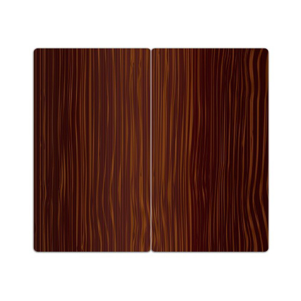 DEKOGLAS Herdabdeckplatten Set inkl. Noppen aus Glas 'Aufdruck: Holz-Textur', Herd Ceranfeld Abdeckung, 2-teilig universal 2x 52x30 cm